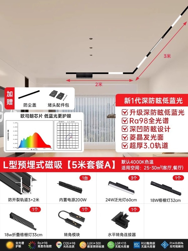 中山灯具家用磁吸轨道灯嵌入式无主灯客厅预埋款槽暗装极简明装|undefined