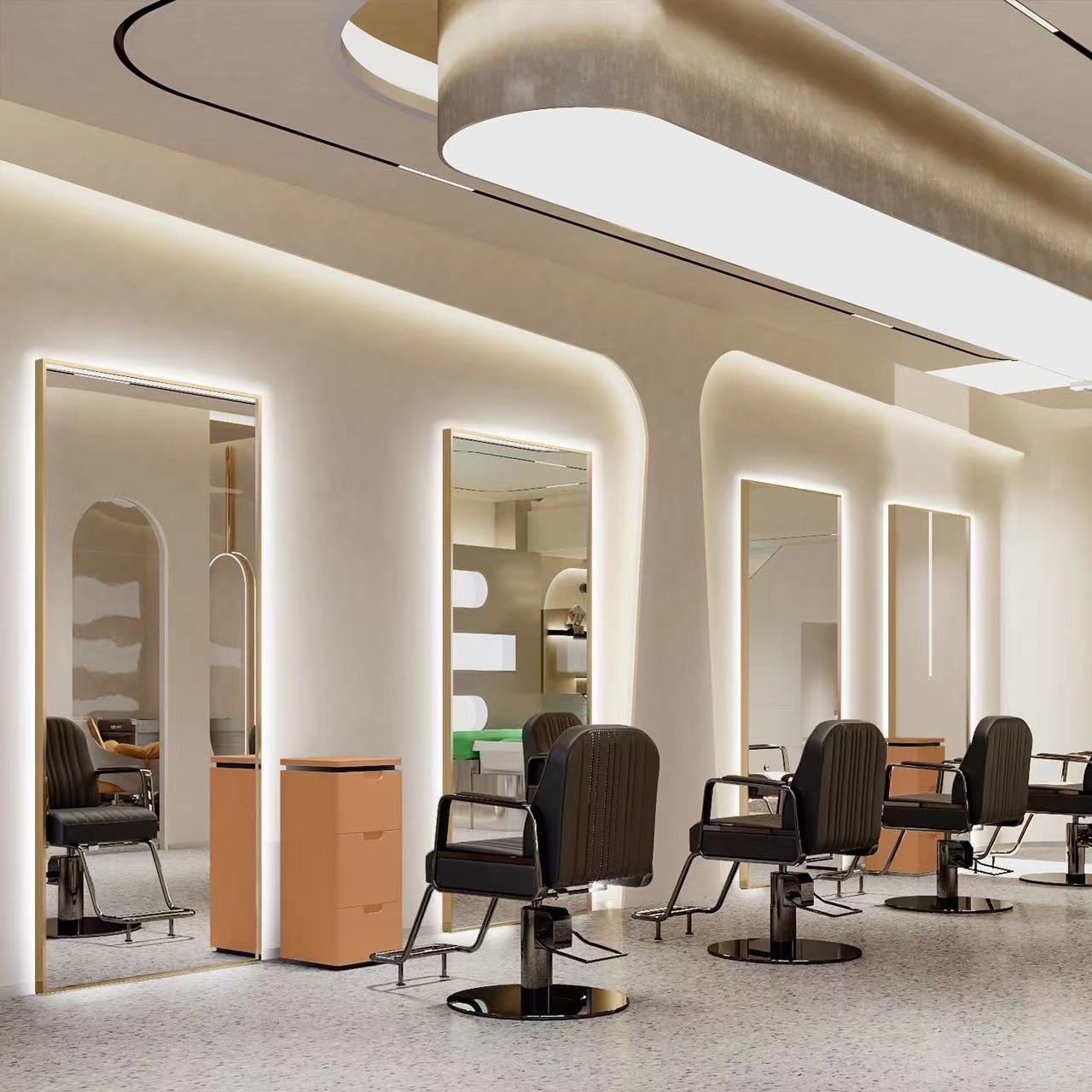 Espejo de peluquería con lámpara de línea para salón de peluquería, espejo de corte de pelo, espejo de pared, espejo de peluquería