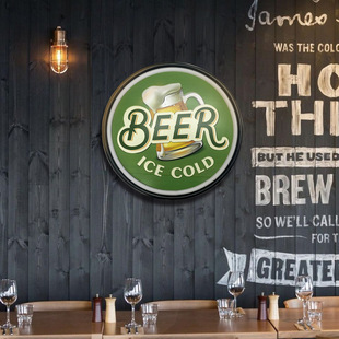 Cross-Border Marco Iron Color Printing Light Box Coffee Bar Advertising Sign Led Outdoor Wall Hanging Round Light Box Sign