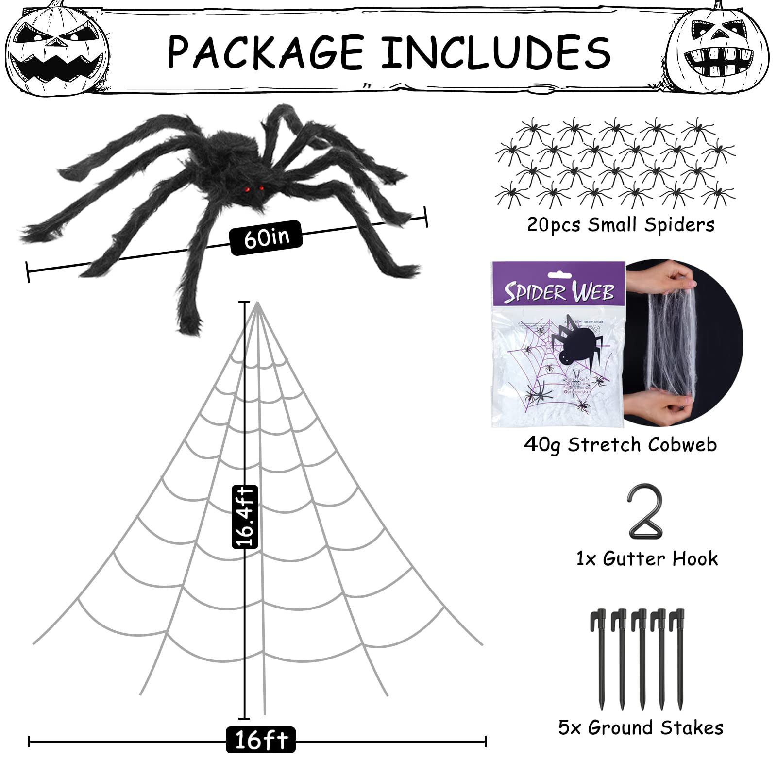 Halloween luminoso triángulo tela de araña gran tela de araña al aire libre diseño de gran red de ventilador al por mayor personalizado