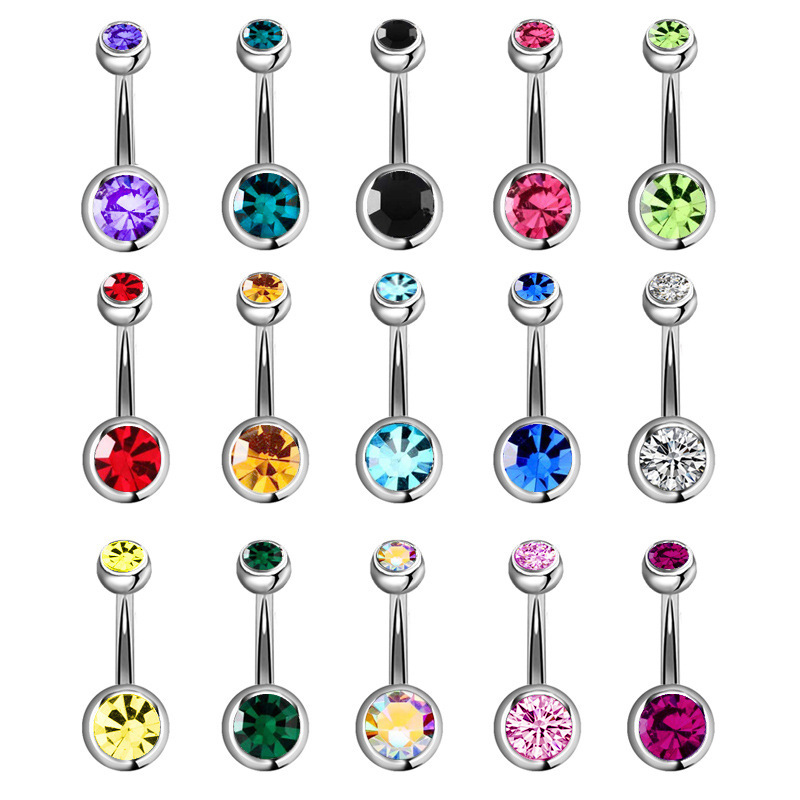 Stainless Steel Banana Bar Double-ended Rhinestone Ball Piercing, European And American Body Piercing Jewelry, Colorful_voghion.com