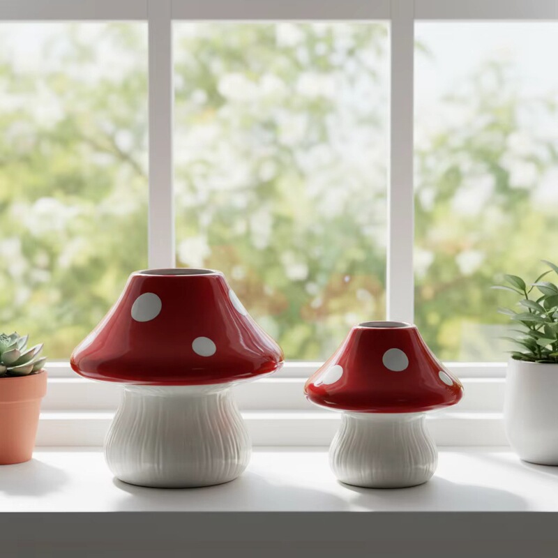 Hengfei Ceramic Stoneware Dolomite Mushroom-Shaped Decorative Jar Set (2-Piece Set) - Hand-Painted Storage Containers