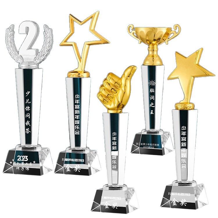 Trofeo de cristal grabado fijo resina de madera impresión en color creativa excelente reunión anual de honor del personal de baloncesto infantil