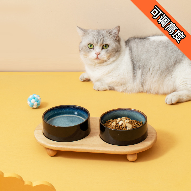 Tazón de cerámica gato tazón de comida para gatos tazón de perro tazón de beber tazón doble tazón de protección cervical suministros para mascotas