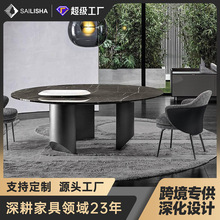 大理石餐桌轻奢意式高端意大利桌现代简约圆形长方形岩板餐桌