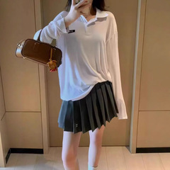 Nanyou 高バージョン miu スタイル秋冬ファッショナブルなシンプルカジュアル年齢軽減マイクロラベル刺繍多用途ポロネック Tシャツ女性用