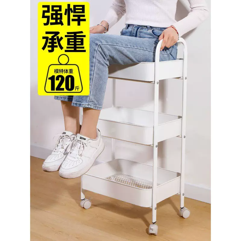 收纳置物架铁艺加厚多层厨房卧室浴室落地婴儿零食移动理发师推车
