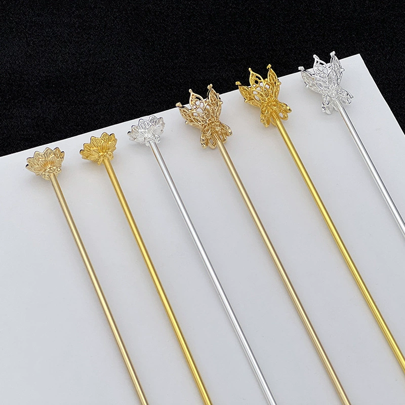 Новый сплав цветочный бутон шпилька DIY античный ханьфу шаг встряхнуть сиденье лотоса прямая шпилька электрофорез покрытие цветок шпилька для волос