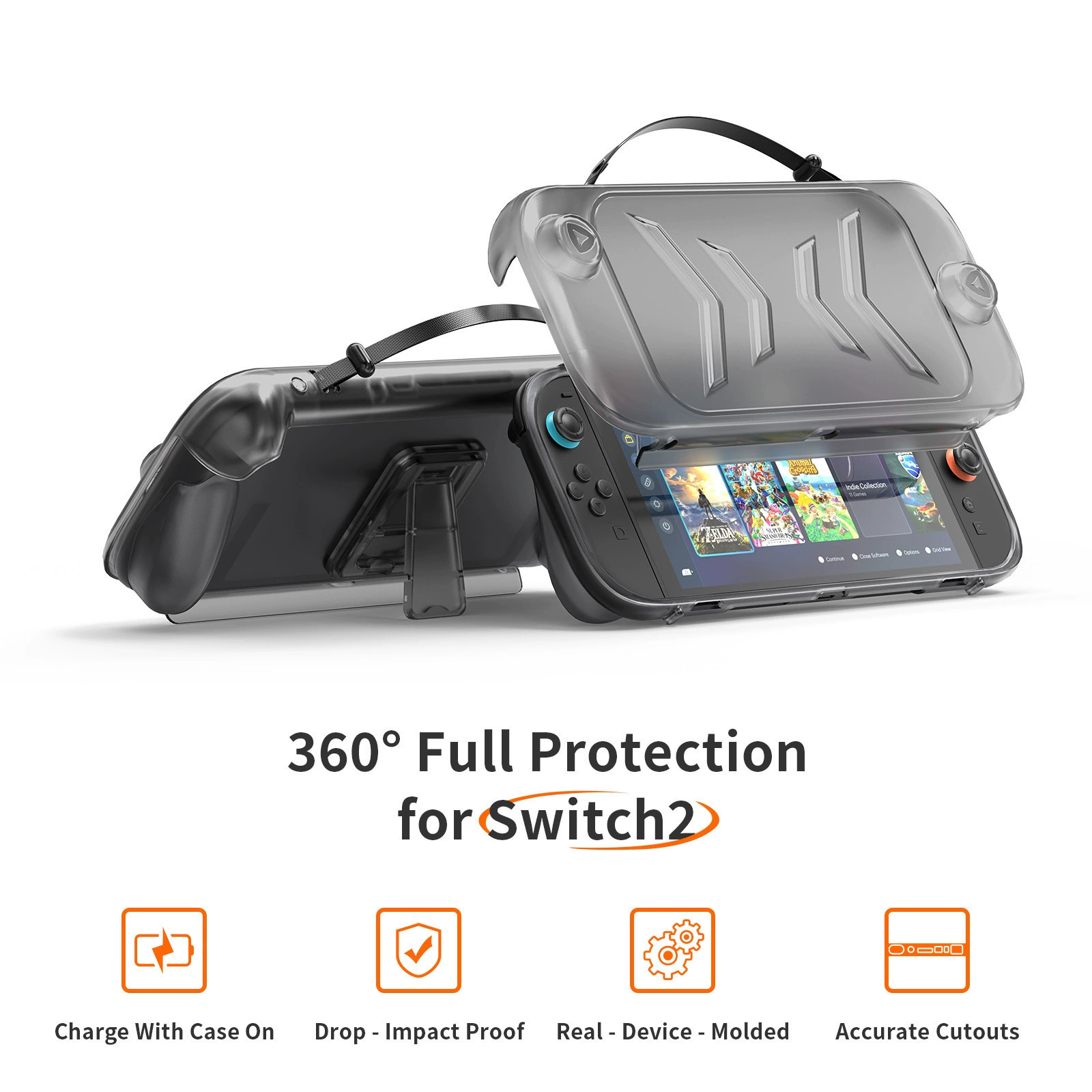 [Силиконовый защитный чехол для Switch2 с подставкой полное покрытие TPU + съемная крышка]