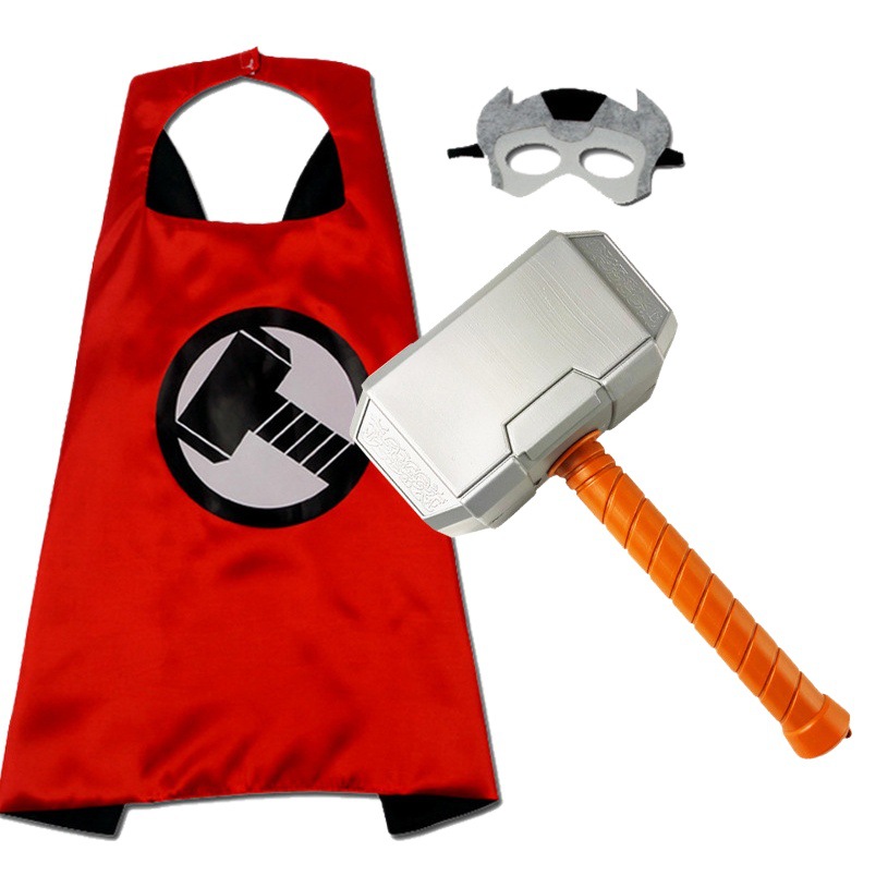 Thor martillo de juguete para Niños Accesorios de rendimiento máscara de plástico de Halloween capa ropa cos anime traje de rendimiento