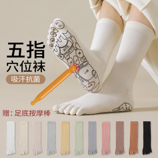 Five-finger socks children's cotton mid-tube spring and autumn deodorant sweat-absorbent antibacterial adolescent students acupoint ladies stockings
