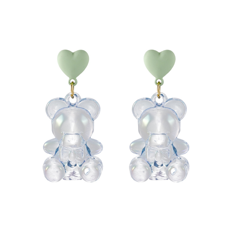 Korea Heart-shape Transparent Bear Earrings display picture 2