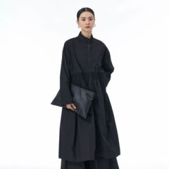 欧美风衣布长款连帽外套2025秋季新款大码女装宽松显瘦港风3136