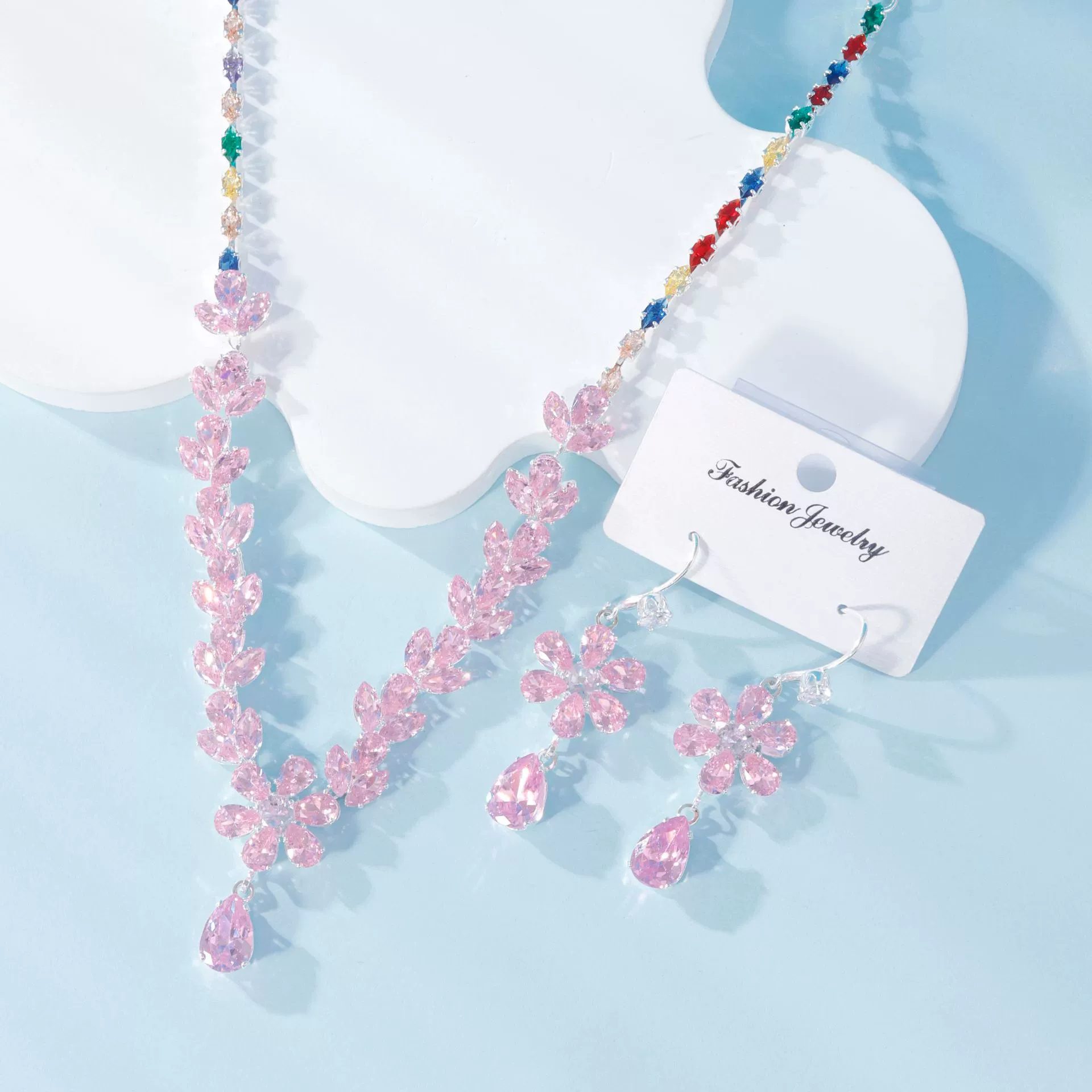 Zirconium, pendant, necklace, fashionable earrings, universal jewelry, European style, flowered