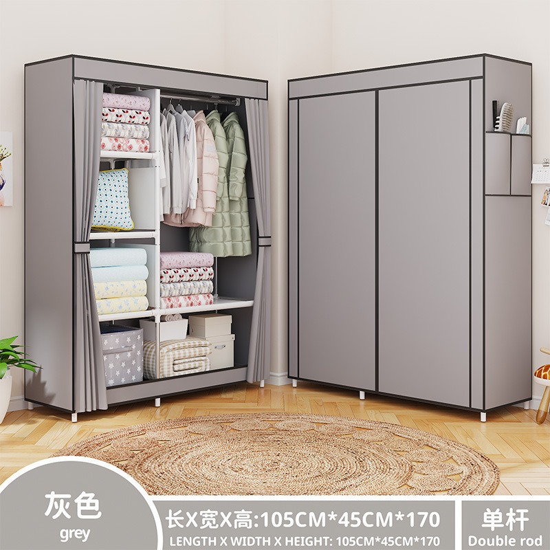 布ワードローブアセンブリ不織布防塵収納ワードローブ吊り下げシンプルなワードローブハンガースチールフレーム寮組み合わせ折りたたみキャビネット