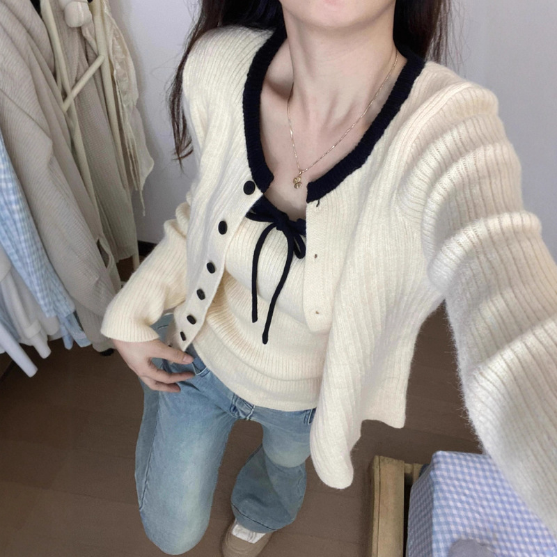 韩系针织开衫配吊带女早秋季新款软糯毛衣外套外搭上衣氛围感穿搭|undefined