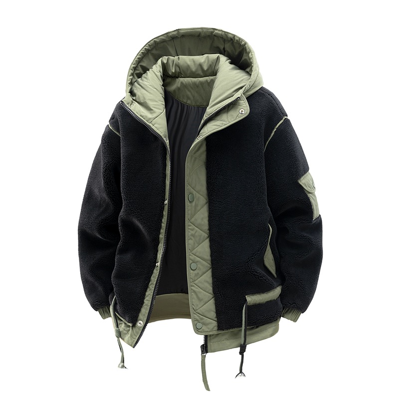 Nei fir Koppelen, Hierscht-Wanter trendy Mark Lämmchewoll Kapuzen, déck a waarm, agebaute faarweg gewéckelte Jackett, Kotteng_voghion.com