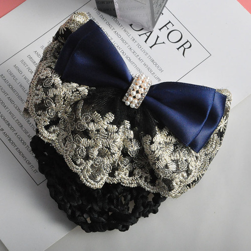 Lace bow professional hair flower work updo hair ornaments encrypted thick mesh bag hair net width about 10-12cm