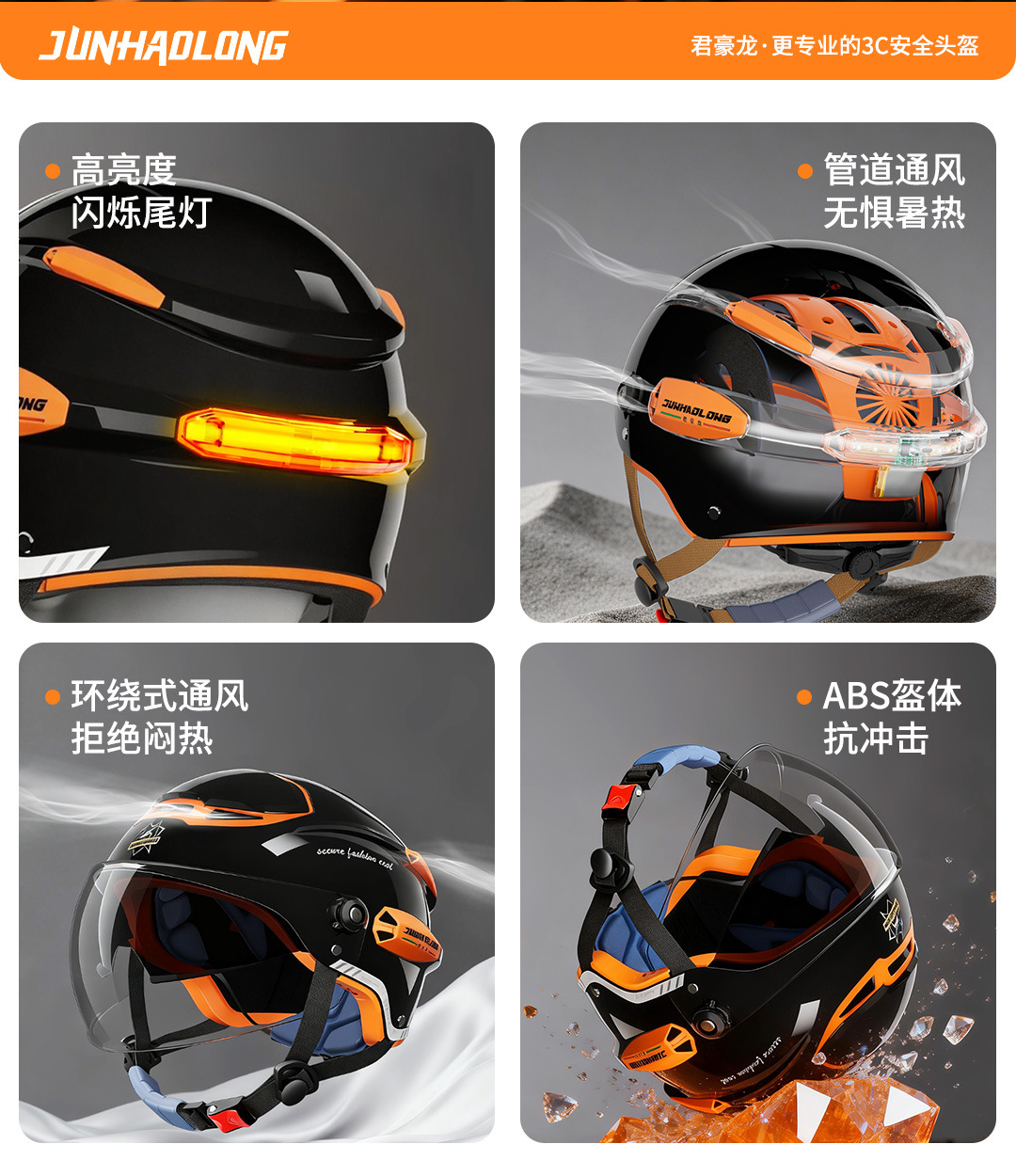 Junhaolong 3C Certified Motorcycle Electric Vehicle Helmet, Summer Sun Protection, Unisex, All-Season Safety Helmet, Half Helmet, High-End