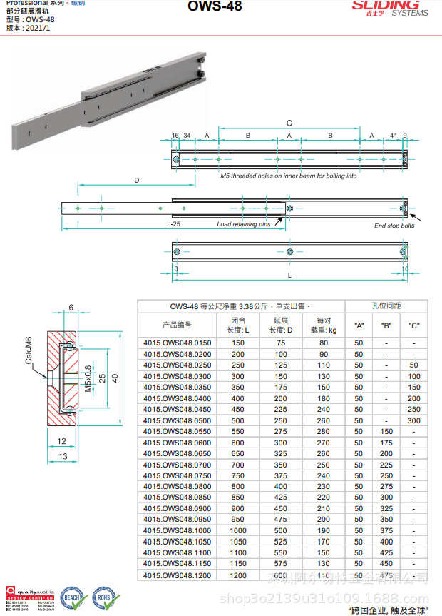 英国吉士孚SLIDING SYSTEMS型号OWS48