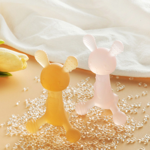 Set of small rabbit teether, baby molar stick, baby teether for four months, oral period, silicone toy, anti-eating hand