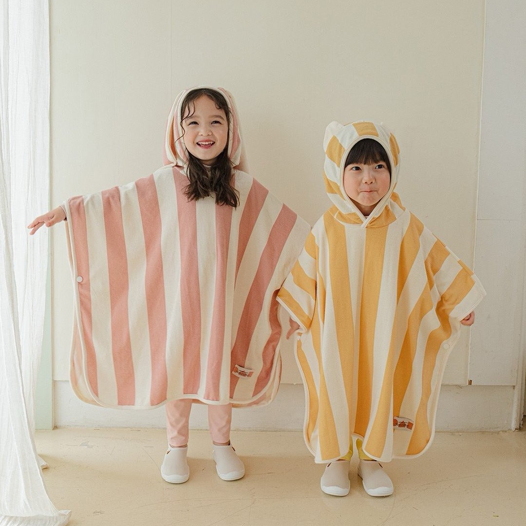 Korean style cotton bathrobe children's hooded bath towel baby cloak one-body swimming towel cute cartoon soft absorbent