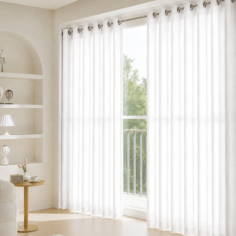 Cross-border Korean Coupang semi-blackout finished window screen for living room and balcony, white curtains with perforations and pleats, custom-made Cross-border Korean Coupang semi-blackout finished window screen for living room and balcony, white curtains with perforations and pleats, custom-made
