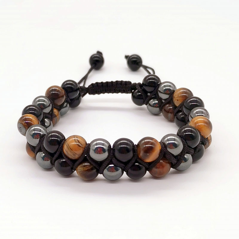 Venta caliente transfronteriza europea y americana natural Ojo de Tigre ágata pulsera hombres tejido ajustable negro imán yoga pulsera de cuentas image 3