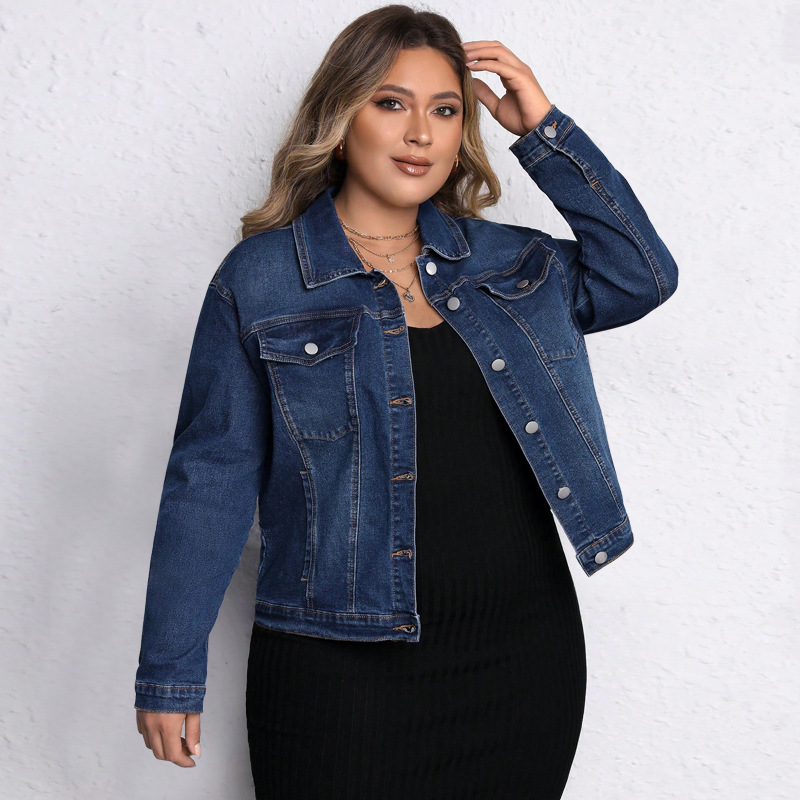 Plus Size Denim Top, Women's Long Sleeve Chambray Shirt, Classic Stretch Denim Shirt For Casual & Office Wear_ecoleips.com