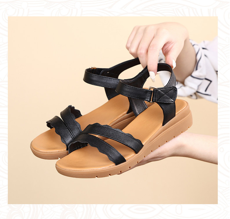 Sandal nữ đế bằng da thật chống trơn trượt, đế mềm thoải mái — màu be chi tiết 23