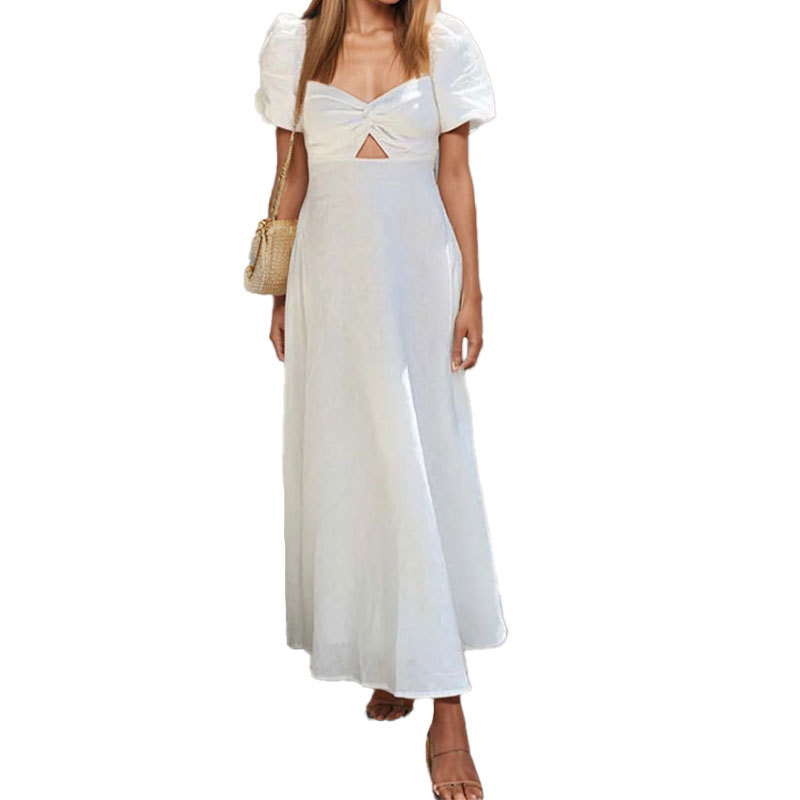 Wholesale Women's Casual Elegant Simple Style Backless Solid Color Travel Daily Date V Neck Short Sleeve A- Line Skirt display picture 6