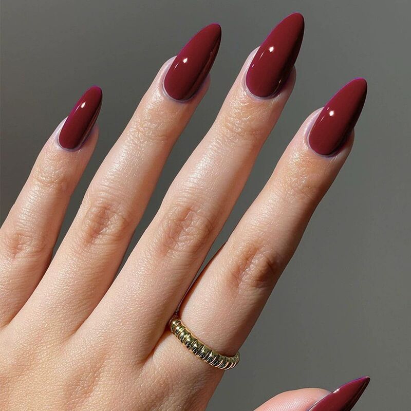 Cross-Border Best-Selling Manicure Nails, Simple Burgundy Fake Nails, Small Fresh Long Almond Nails, Wearable Nails Wholesale