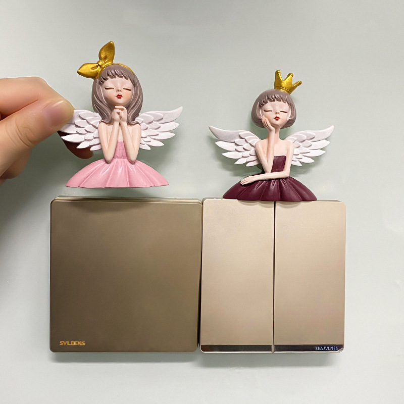 창조적 인 귀여운 천사 소녀 3D 스테레오 스위치 스티커 소켓 장식 스티커 실내 거실 스위치 스티커 벽 스티커 냉장고