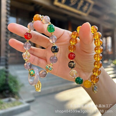 Xiangji Colored glaze Mammon Hand string Female models ins A small minority design Refinement Lotus Pendant Bracelet