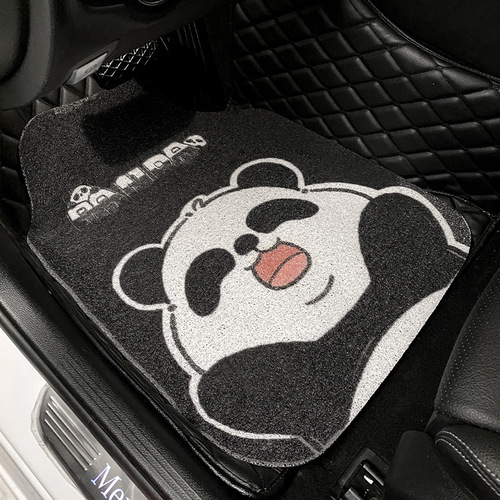 卡通熊猫汽车脚垫丝圈通用单片主驾驶防脏装饰车内车垫后排脚踏垫