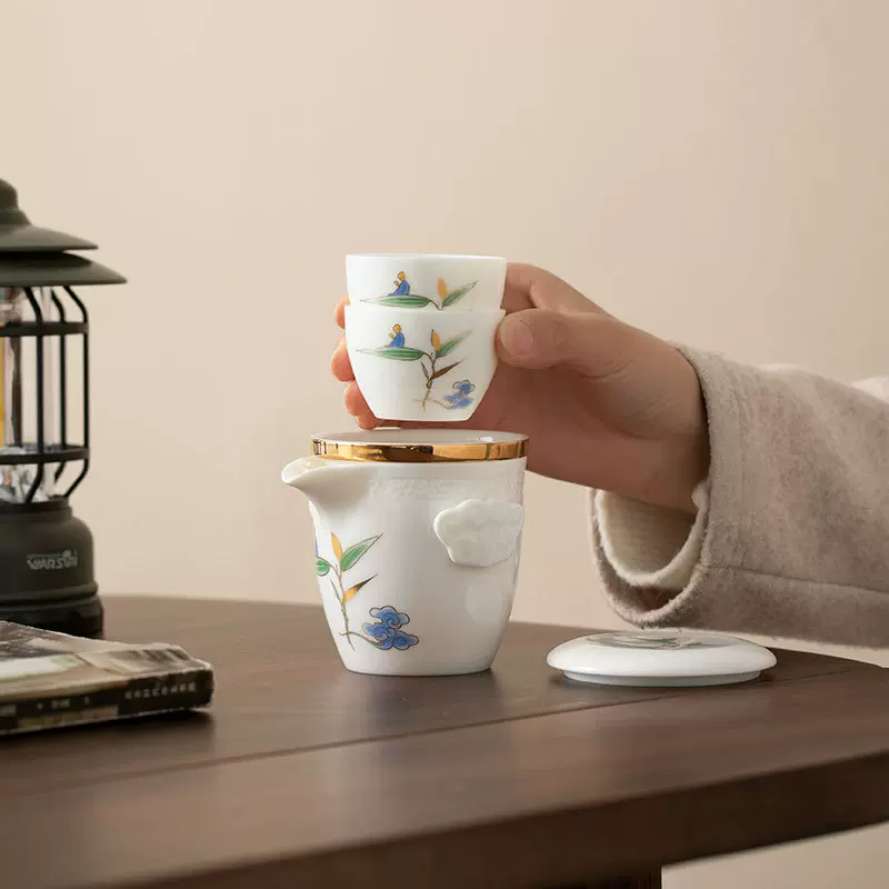 一壶二杯旅行茶具羊脂玉白瓷套装简约快客杯陶瓷便携礼品户外功夫