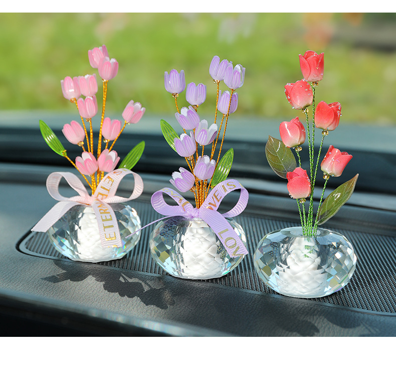 New crystal simulation flower car ornaments with car decoration ornaments creative basin pick car ornaments wholesale