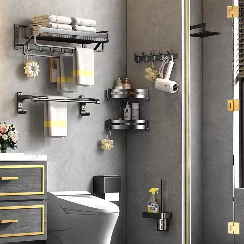 Barra doble baño toalla rack ponche libre toalla rack baño inodoro almacenamiento rack espacio aluminio pared colgando ropa de almacenamiento