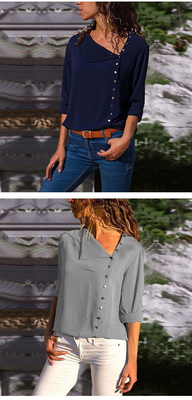 Regular Top Length Blouse Tops Type Daily, Street Occasion Turndown Neckline Comfort Function Wholesale Women's Casual Vintage Style Solid Color Long Sleeve Blouses