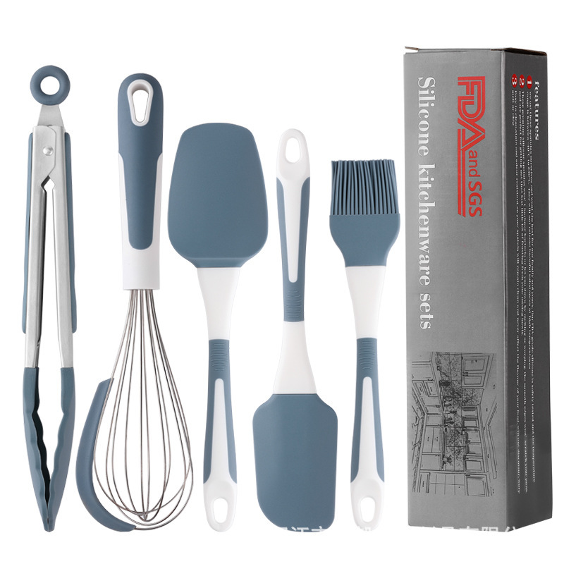 Silicone de doble color 5 piezas set cuchilla de goma cuchilla de crema cuchilla de silicona abrazadera de alimentos cepillo suministros de herramientas de horneado