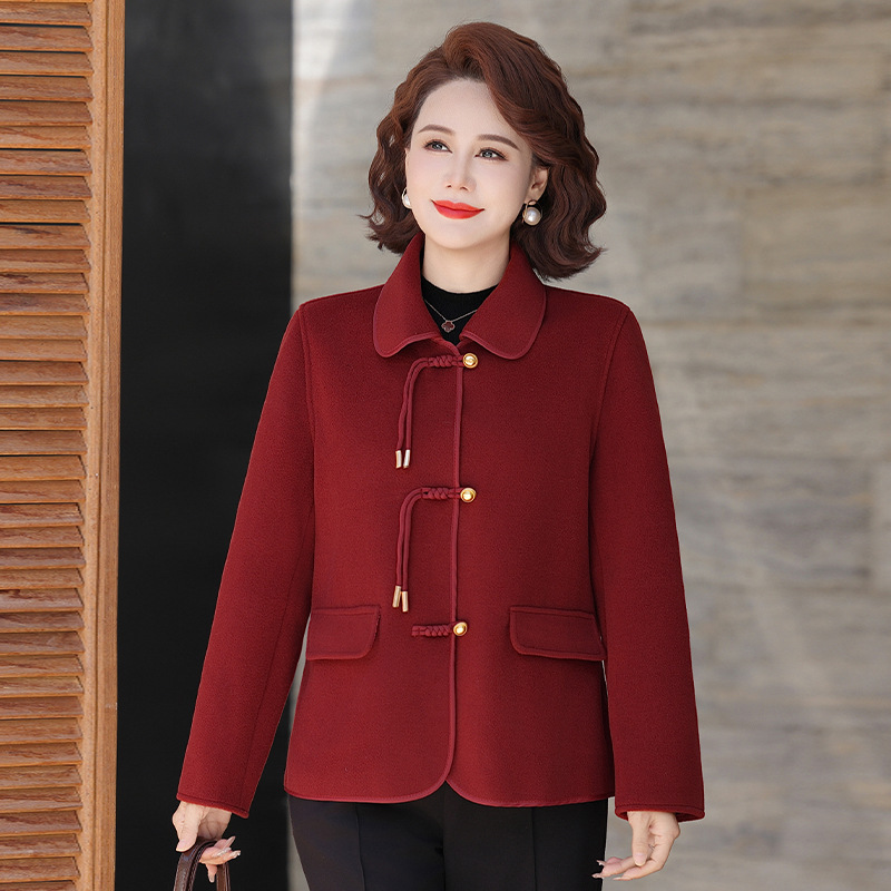 中年妈妈秋装外套2025新款50岁洋气中老年女装春秋短款毛呢呢大衣|undefined