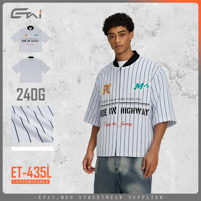 Etai Men's Clothing | Trendy Brand Boxy Fit Color-Block Striped Collar T-Shirt Men's Double-Zipper Cardigan Football Short-Sleeve Shirt Etai Men's Clothing | Trendy Brand Boxy Fit Color-Block Striped Collar T-Shirt Men's Double-Zipper Cardigan Football Short-Sleeve Shirt