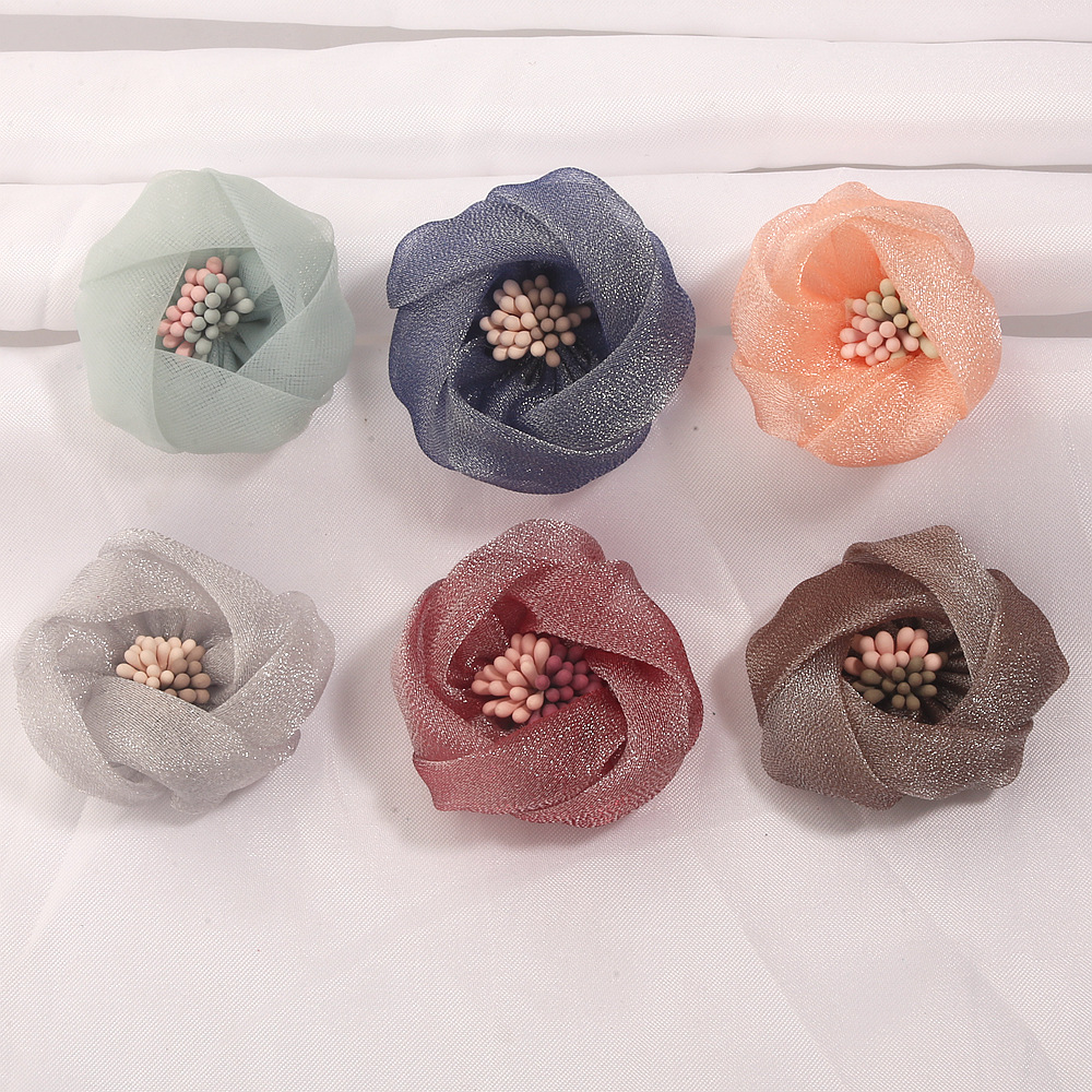 Handmade DIY floral accessories, summer Korean-style tulle flowers, clothing embellishments, floral hair accessories, fabric crafts, in-stock wholesale