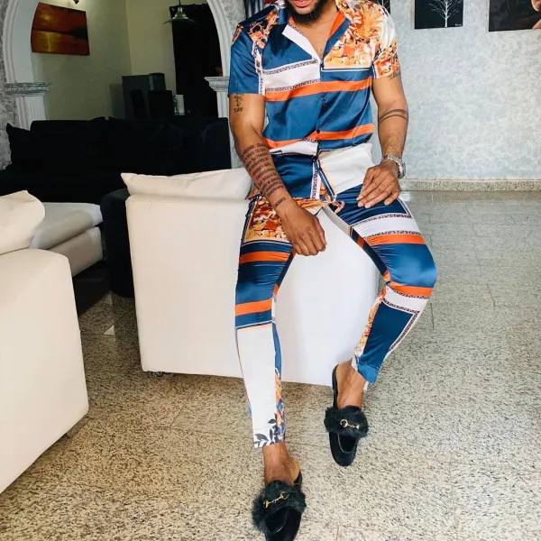 Temperamento de moda, estilo de personalidad, camisa de manga corta impresa en 3D, pantalones, MB1-MR10 de dos piezas de estilo popular para hombres