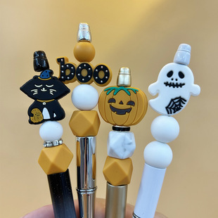 Halloween Series Beaded Pen Pumpkin Skull Creative Cartoon DIY Ballpoint Pen Silicone Multifunctional Gel Pen
