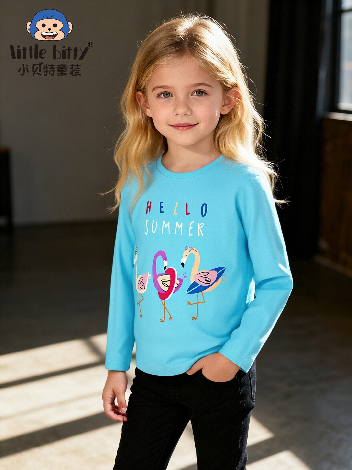 Cross-Border 25 Years Autumn and Winter Children's Long-Sleeve T-Shirt Fashion European and American Swan Round Neck Printed Girls' Base Shirt Top