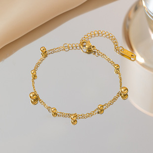French New Style Simple Size Ball Titanium Steel Anklet Not Fading Girl Fashion All-match Exquisite Small Gold Beads Foot Jewelry
