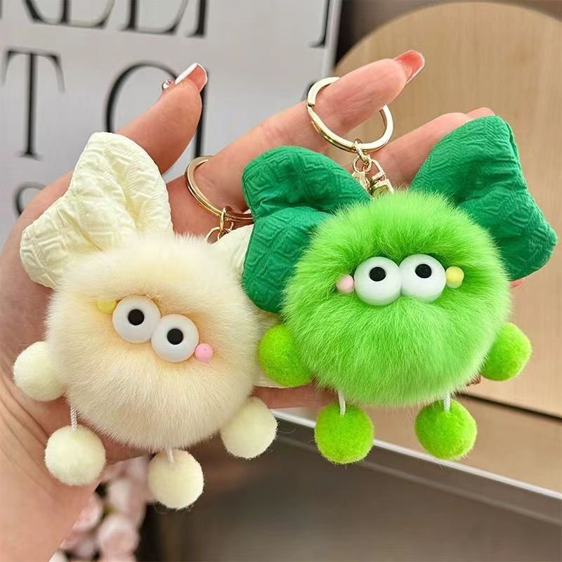Cute Bow Knot Coal Ball Elf Doll School Bag Bag Pendant Plush Doll Car Key Chain Pendant Female Gift