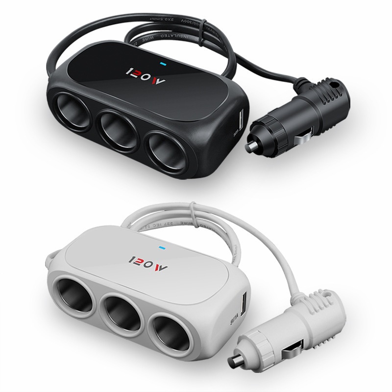 Factory Direct Sale Car Cigarette Lighter Adapter Triple In One Multi Function Converter Three Way Split Car Charger Dual USB Charging