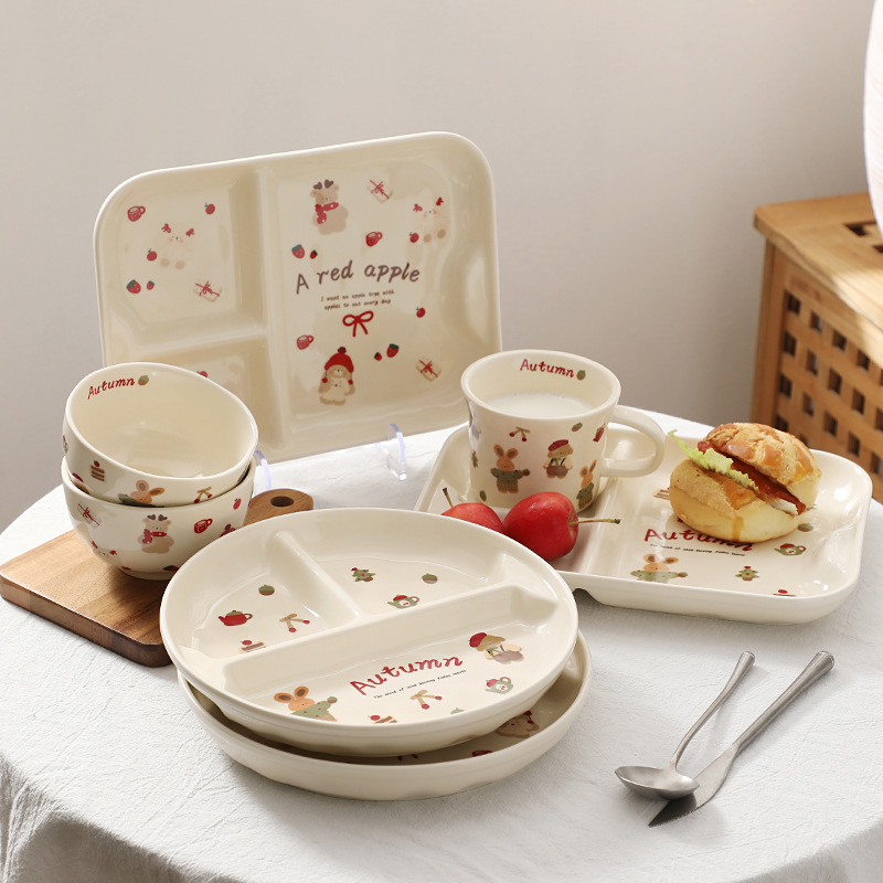 Cute One-Person Tableware, Particularly Beautiful Bowls for Home Use 2025 New Divided Plate Breakfast Cup and Bowl Set Cute One-Person Tableware, Particularly Beautiful Bowls for Home Use 2025 New Divided Plate Breakfast Cup and Bowl Set